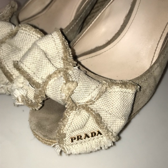 Prada Suede Sling Back Espadrille Wedges - Picture 2 of 4